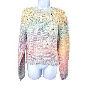Pastel‎ Ombre 3D Flower Sweater Size 1X Loose Knit Pullover Coquette Feminine